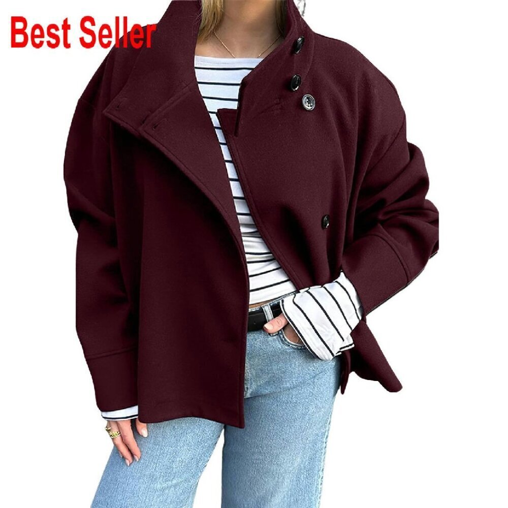 Wool Blend Cropped Blazer Elegant Chic Workwear Stand Collar Single Breasted